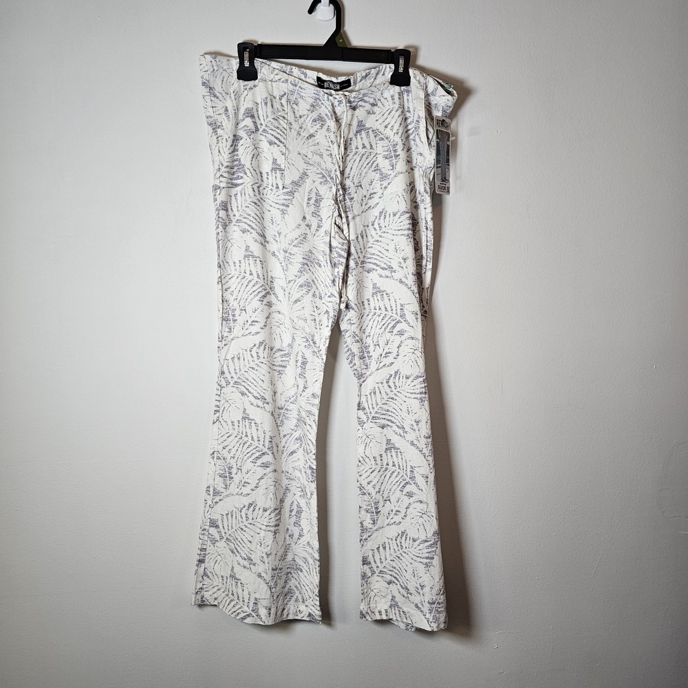NWT Rewash Women's Med Linen Blend Low Rise Flare Beachy Drawstring Pants Resort